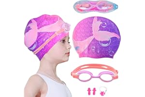 Ausletie Kids Swim Caps for Girls, Toddler Silicone Swimming Cap for Kids, Durable Comfortable Swimming Caps for Girls