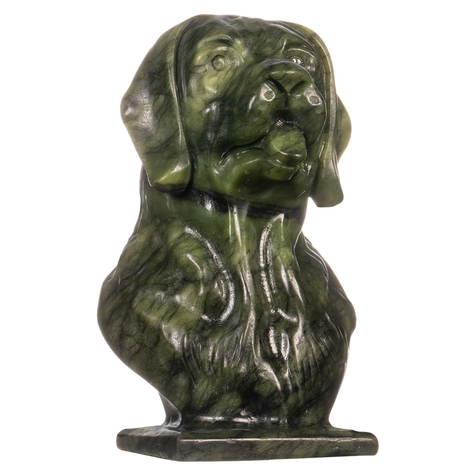 mookaitedecor Hand Carved Natural Green Jade Crystal Stone Dog Figurine Sculpture Animal Ornament for Home, Crystal Dog Bust Art Statue Novelty Gift for Dog Lover Collectible Figurine Green Room Decor