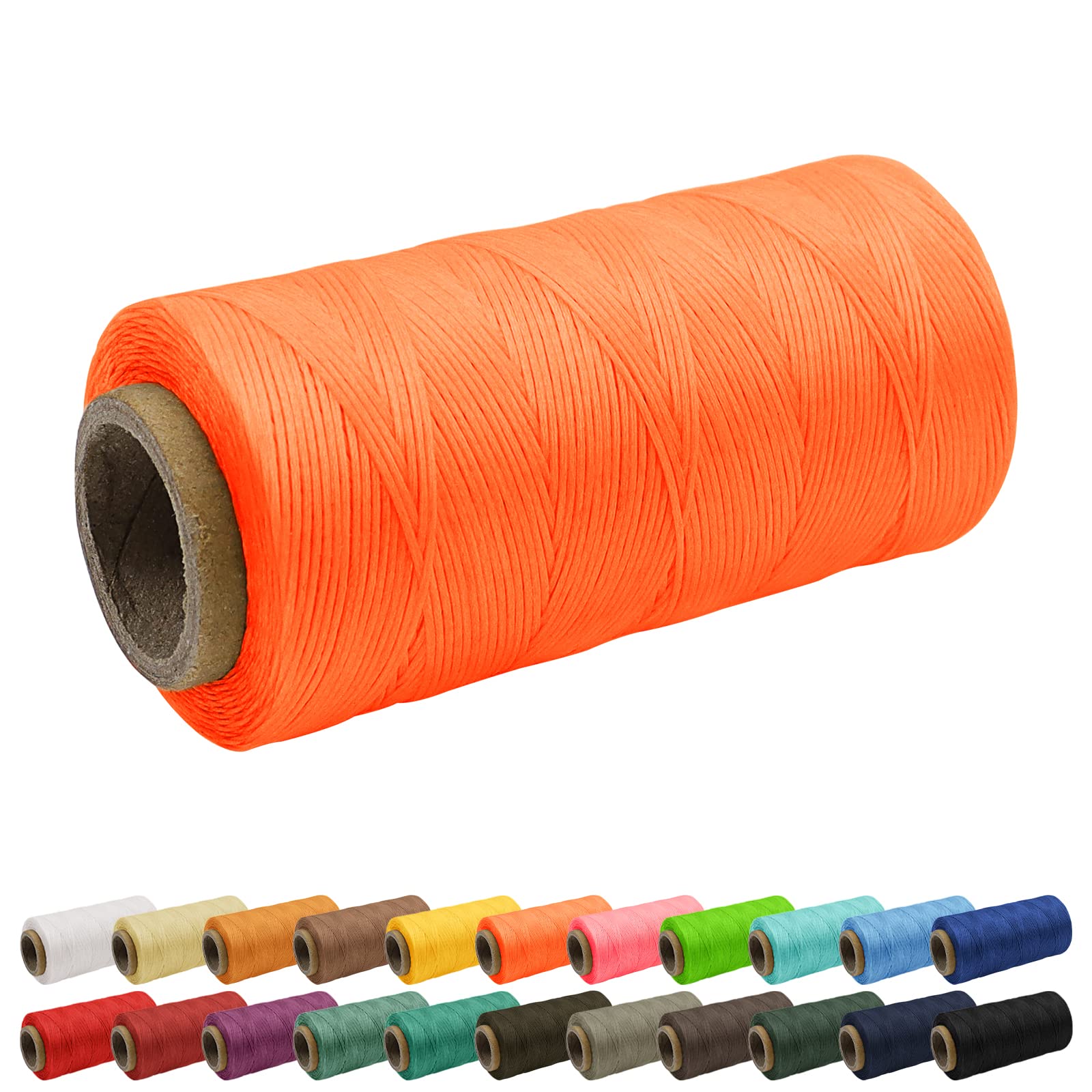 Uiopa 1mm Waxed Thread, 260m 150D Leather Sewing Thread, Hand Stitching Flat Waxed Cord for Leather Craft, Bookbinding, Shoes Repairing, Fluorescent Orange Cord