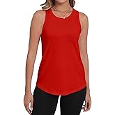 PRIMODA Womens Sleeveless Tank Tops Crew Neck Loose Fit Summer Casual Flowy Curved Tunic Shirt