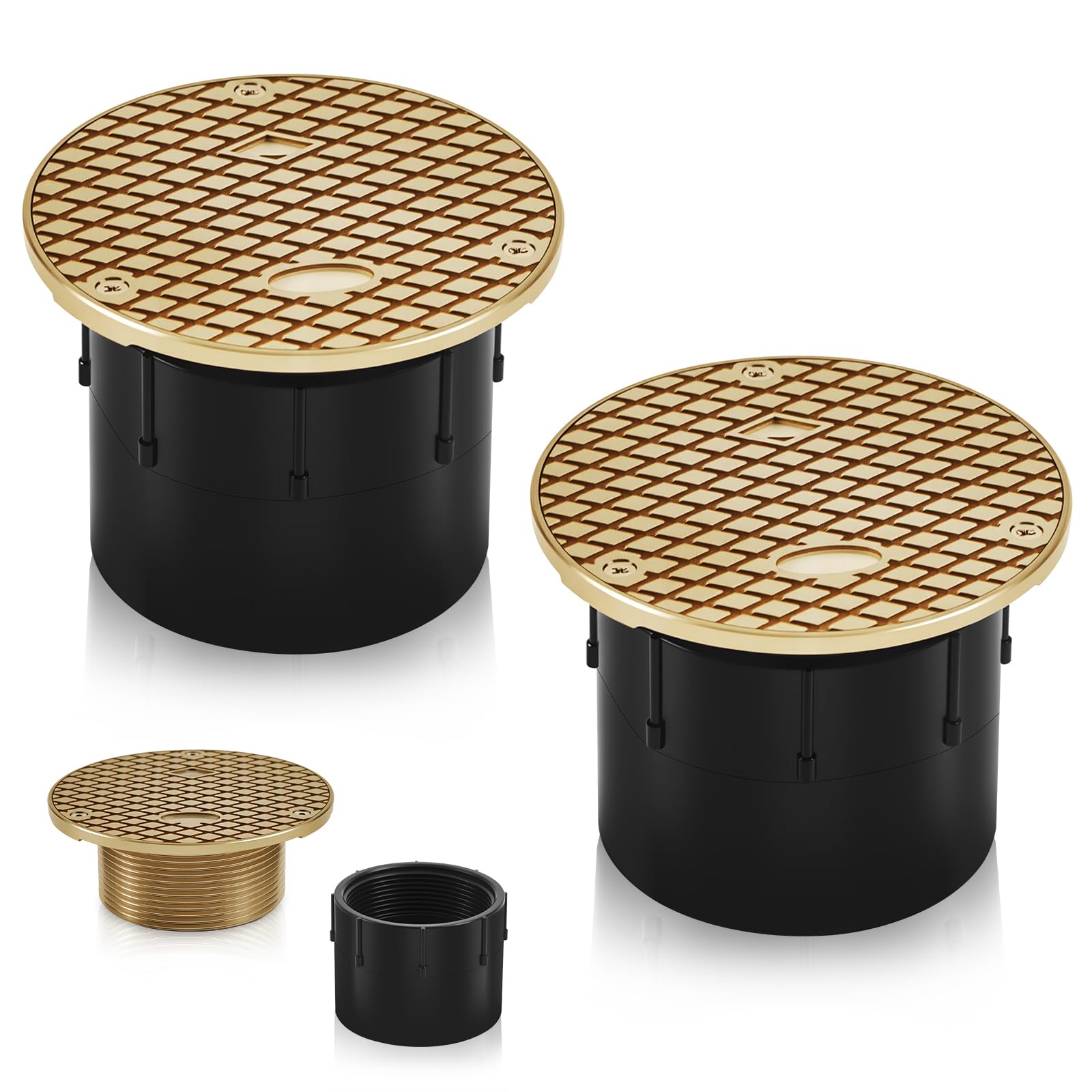 Photo 1 of Zonon 2 Pcs Adjustable Floor Cleanout, 3-Inch ABS Wheel Connection Height-Adjustable, Nickel Top Floor Drain for Cleaning on Patios or Walkway