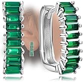 Gold U Shaped Hoop Earrings for Women - Sterling Silver Hypoallergenic Green Cubic Zirconia U Hoop Earrings Classic Earring Gift for Her Mom Wife Birthday Valentine's Day