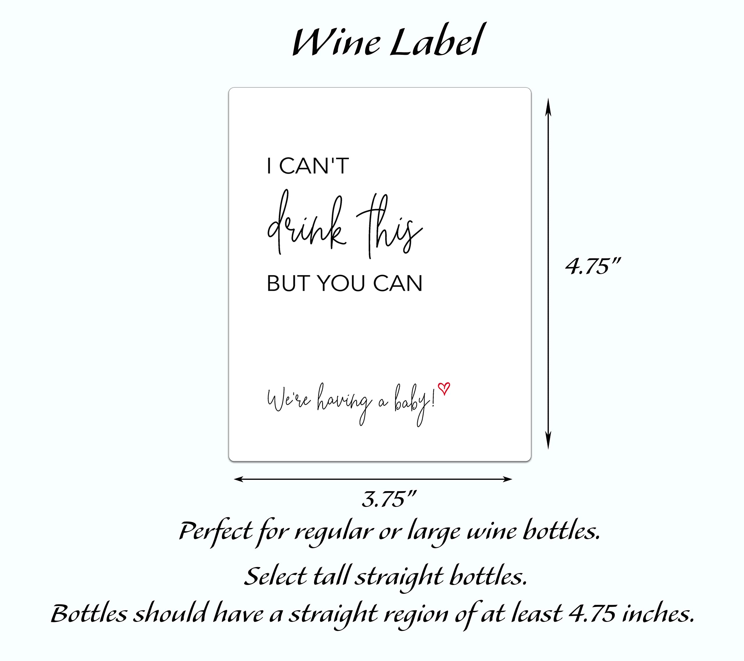 I can't drink this but you can ● SET of 5 ● GENDER NEUTRAL Pregnancy Announcement Wine Labels, Baby Reveal Wine Label, Announcement to Parents Friends Family Sticker, Alternative to card (Minimalist)