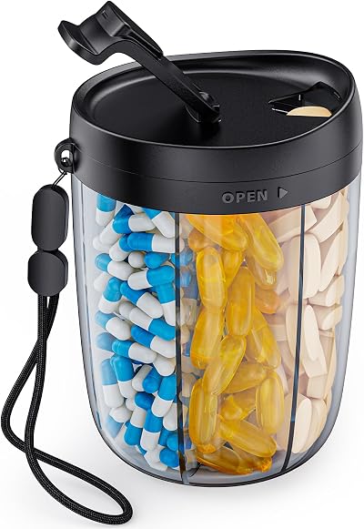 AUVON Monthly Pill Dispenser 5+1 Compartments with Labels, Travel Ready