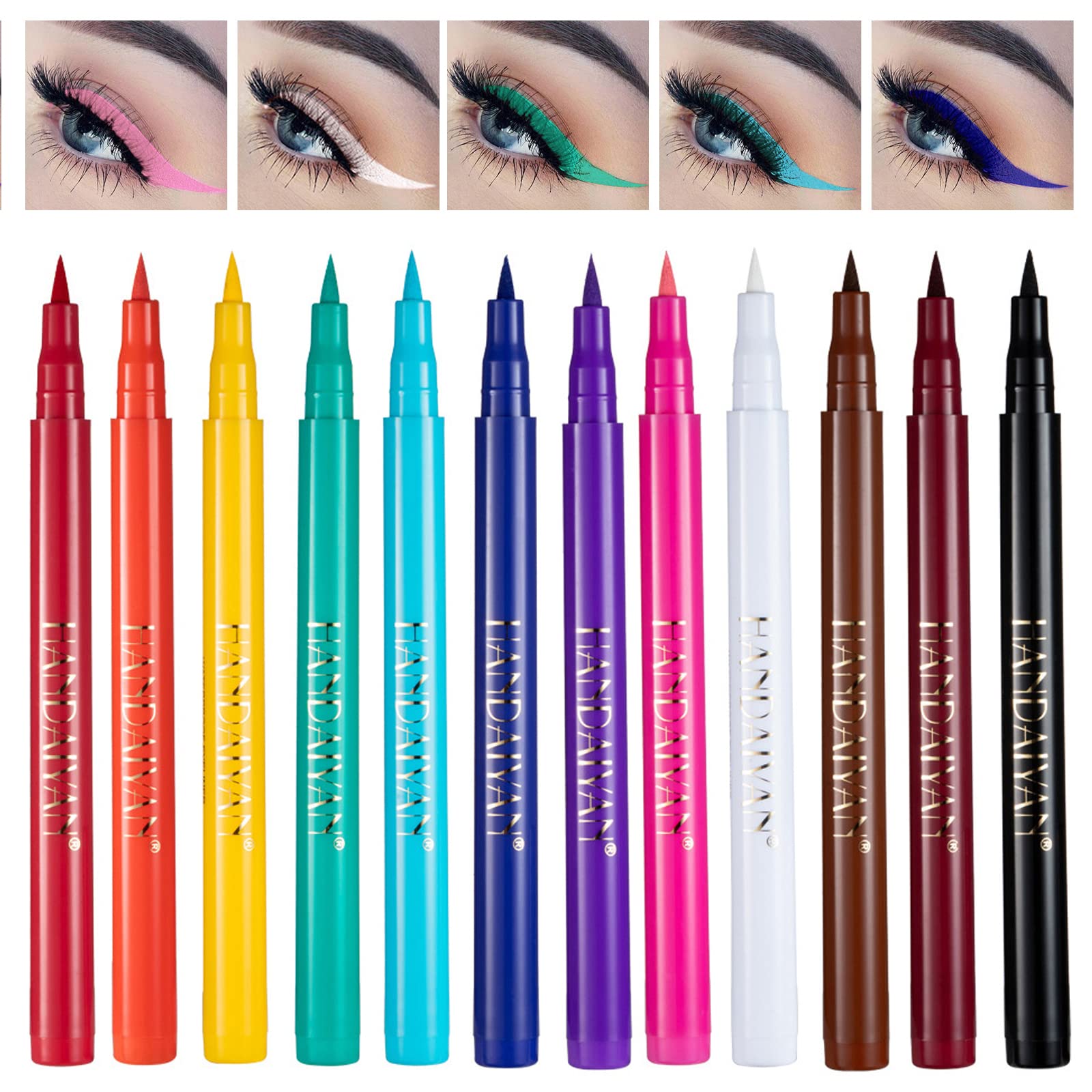 Vesaneae 12 Colours Matte Liquid Eyeliner Set - Smooth Long-Lasting, Highly Pigmented, Smudge-Proof Coloured Pens for Daily Makeup