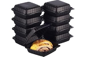 FULING [8x8-Inch, 50 Pieces Disposable To Go Box Containers, Plastic Clamshell Takeout Food Trays, Microwave Safe, Cut Resistantstable Hinged Lid, Hybrid Polypropylene, Black