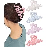 4Pcs Large Acrylic Hair Claw Clips, Nonslip Cute Hair Clips for Thick Hair and Long Hair, Wavy Marble Claw Clips Hair Accessories for Women and Girls