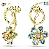 Swarovski Idyllia drop earrings, Asymmetrical design, Mixed cuts, Flower, Multicolored, Gold-tone finish
