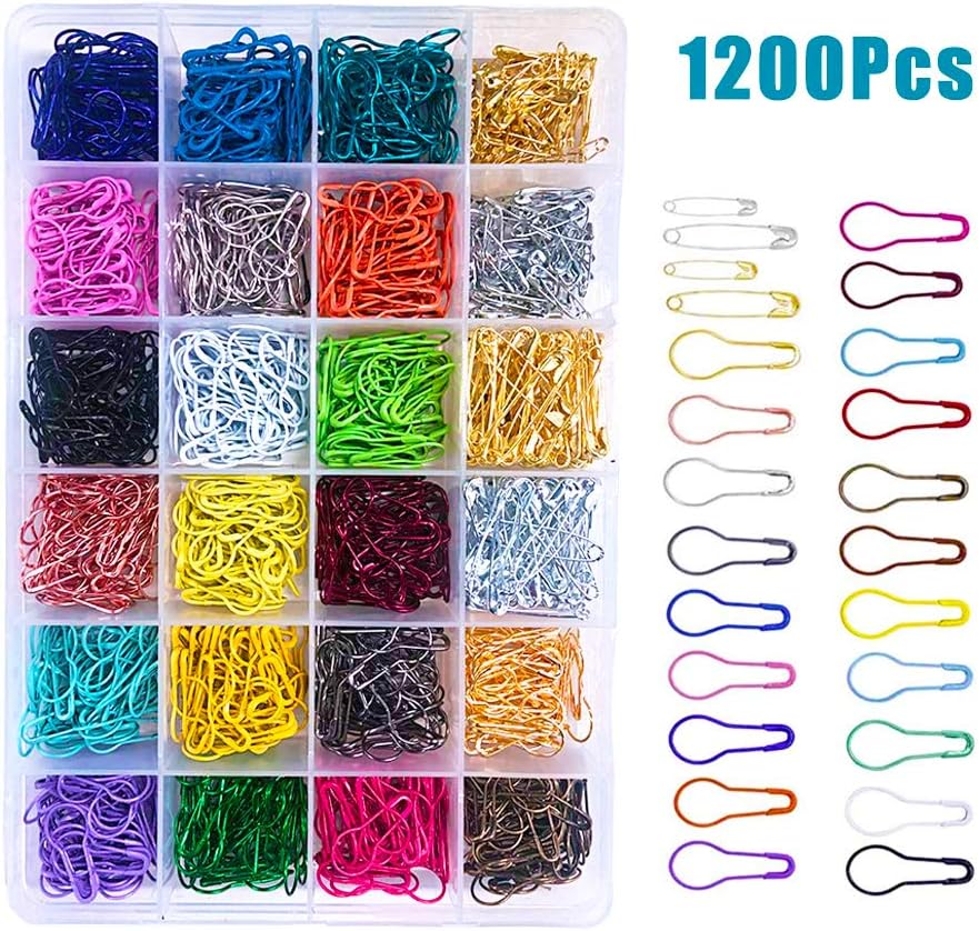 EVNEED 1200 Pcs 24 Colors Metal Safety Pins,Bulb Safety Pins for Knitting Stitch Markers,Sewing Clothing DIY Craft Making