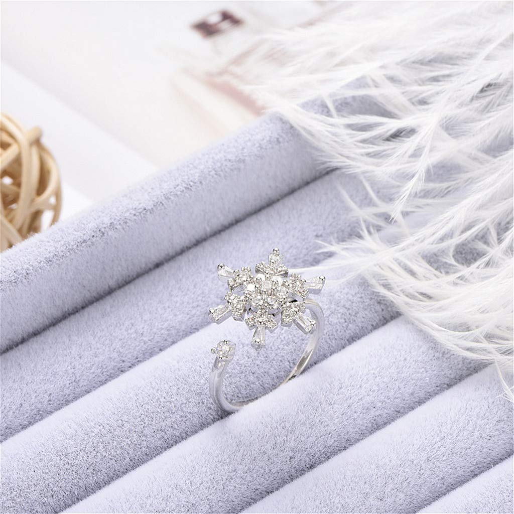 SEWOR Elegant Rotating Rings Adjustable Spinner Diamond Delicate Snowflake Ring for Women Girls, Anti Anxiety,Autism (Snowflake)