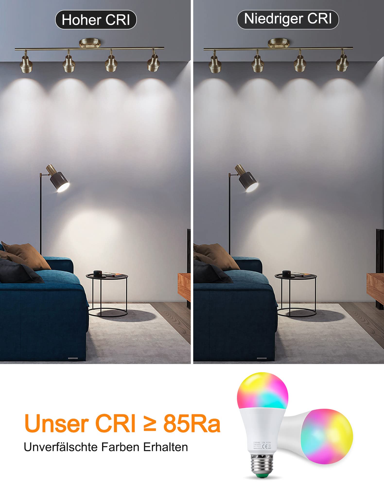 REYLAX Glühbirne mit Fernbedienung, E27 LED Birne RGB und Kaltweiss Bunt 6