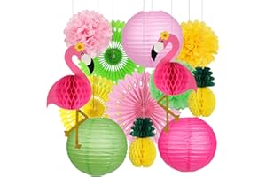 YUNXUAN Flamingo Party Supplies, Hawaiian Party Decorations Flamingo and Pineapple Honeycomb Ball Paper Lanterns Paper Fans Pom poms Flowers for Birthday Luau Tropical Bachelorette Party