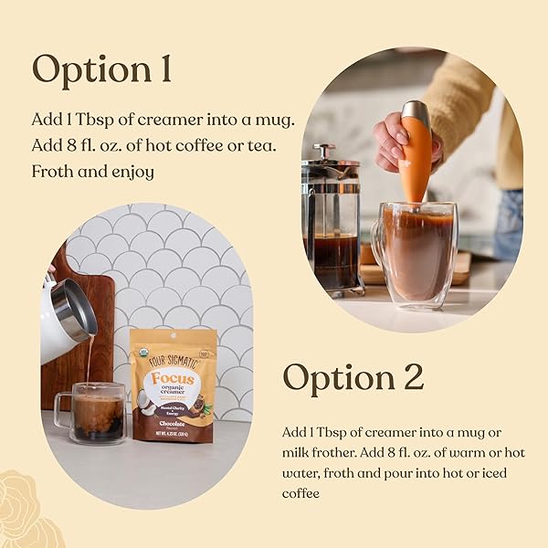FOUR SIGMATIC FOCUS CHOCOLATE COFFEE CREAMER | ORGANIC NON DAIRY COFFEE CREAMER WITH LION’S MANE AND VITAMIN B12 | CHOCOLATE, 4.23 OZ