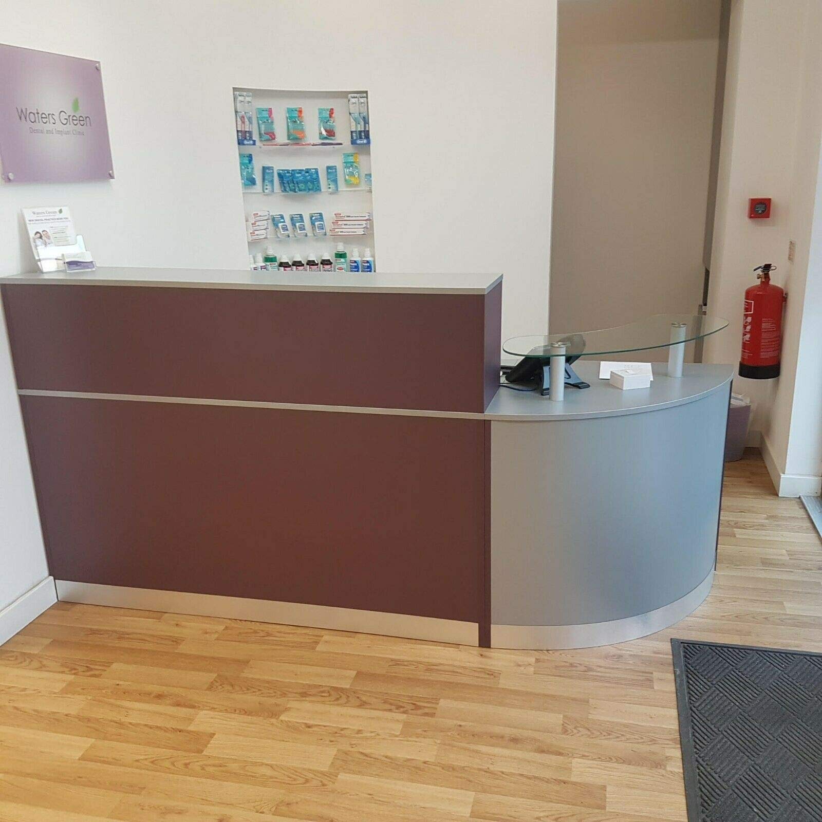 Buy Grey and Purple Reception Desk Curved Glass Corner Reception Desk Aluminium Plinth Reception