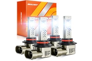 SEALIGHT 9006/HB4 9005/HB3 LED Bulb Combo 1:1 Real Design, 10X Super Bright L2S 9005 9006 Bulb, 6500K Cool White, 20 Year+ Extended Lifespan, 1:1 Halogen Size Wireless, 3 Min Plug and Play, Pack of 4