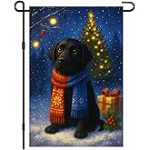 IVN Christmas Dog Garden Flag 12x18 Inch Double Sided Black Labrador Winter Holiday Seasonal Decorations Outdoor Yard Flag for Outside Home Front Door Lawn Porch Patio Welcome Decor