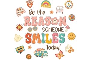 VABAMNA Groovy Bulletin Board Decorations Boho Classroom Decor, 28pcs Hippie Retro Bulletin Board Set Bus Daisy Flower Rainbow Cutouts for Teacher School Supplies Welcome Classroom Door Wall Decor