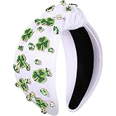 YAHPERN St. Patrick’s Day Headband for Women Good Luck Shamrock Knotted Green Crystal Wide Top Knot Headband Lucky Irish Holiday St. Patrick’s Day Hair Accessories Party Gifts (Shamrock 4)