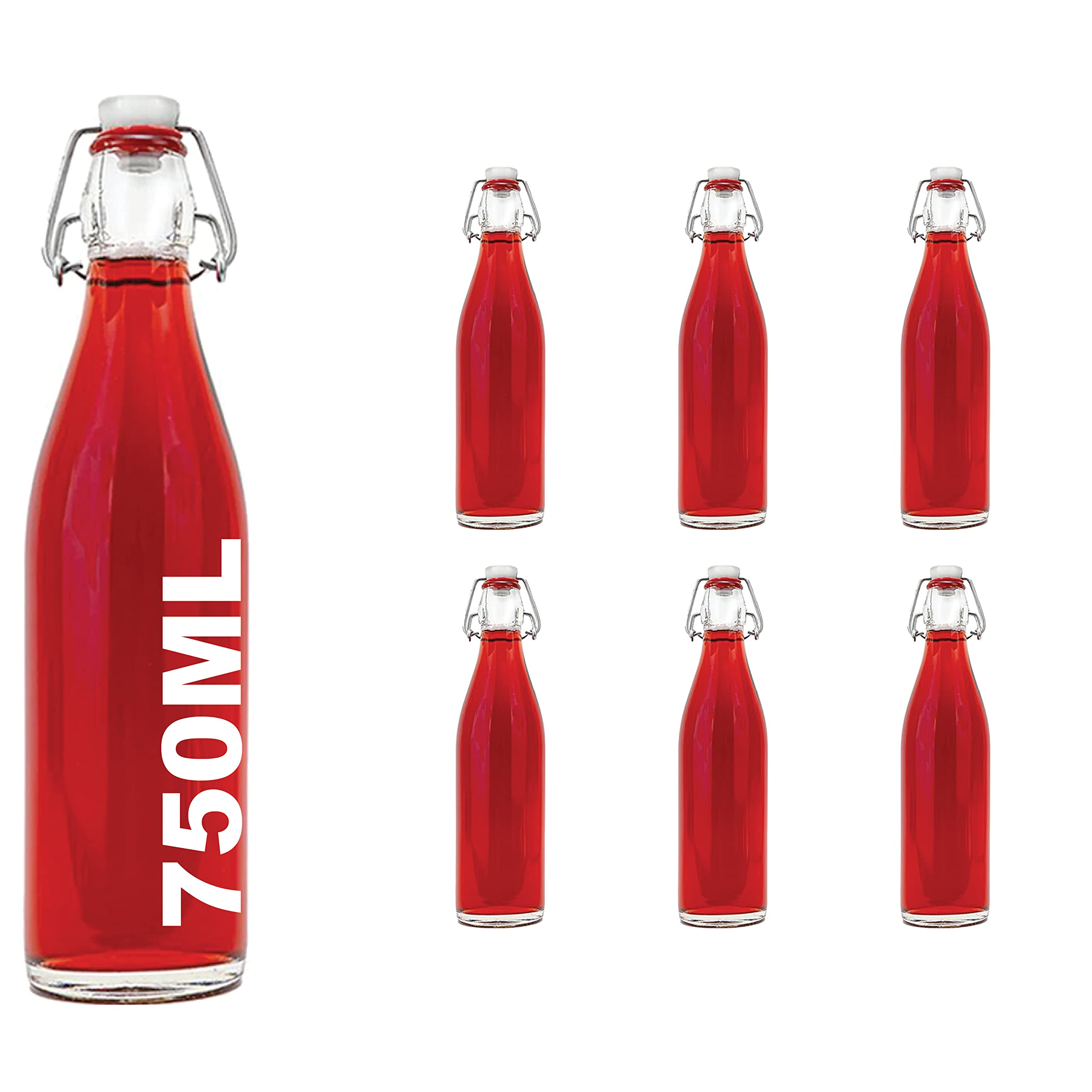 2, 4, 6 or 10 x 750 ml flip-top bottle, clip-lock bottle, empty glass bottles with swing top, wine bottle, liquor bottle, vinegar/oil glass bottle 0.75 litre from Slkfactory, Glass, White, Pack of 6