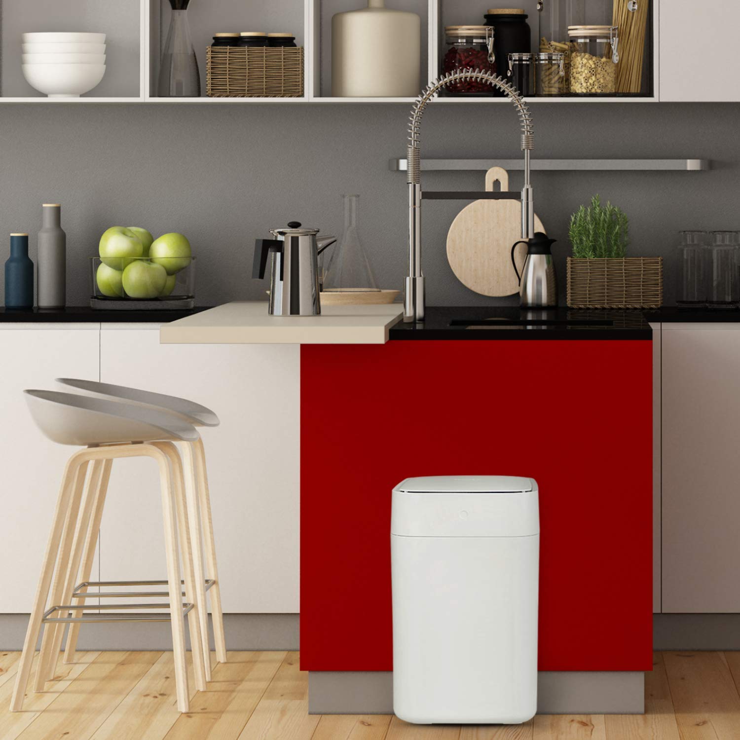 TOWNEW T1 Self-Sealing and Self-Changing 4 Gallon Trash Can, Automatic Open Lid and Motion Sense Activated Smart Home Electric Garbage Bin, White x1 Refill Ring Included (Up to 25 Bags)