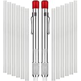 Soapstone Pencil Holders for Welding, 2 Pcs with 12 Refills | Marks Steel, Aluminum &amp; Cast Iron, Removable Lines, Soap Stone Marker Pen, Welding Chalk Pencil, 12 Refill Sticks Included