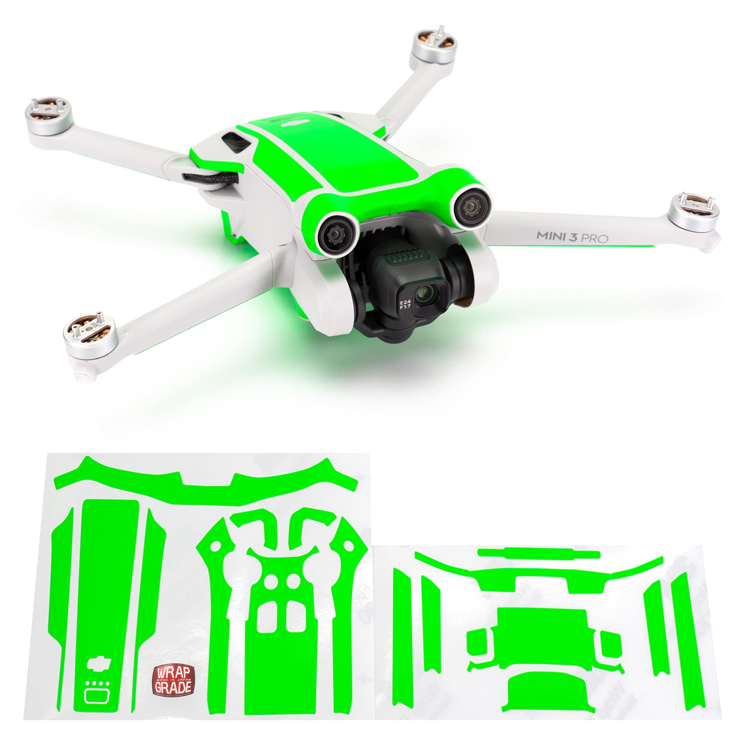 WRAPGRADE Skin Stickers compatible with DJI Mini 3 Pro | Accent Color (NEON GREEN) — image 1