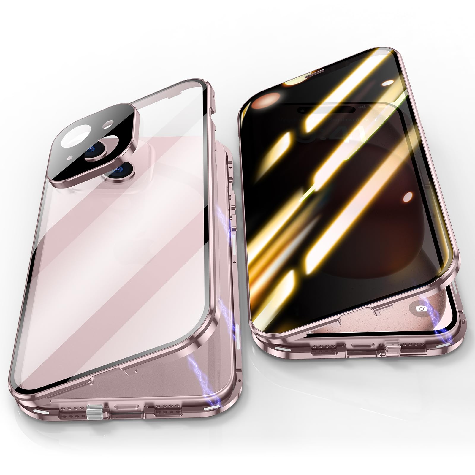 Jonwelsy Anti Peeping Case for iPhone 15 Plus (6.7"), 360 Degree Front and Back Privacy Tempered Glass Cover, Magnetic Adsorption Metal Bumper (Purple) โ image 1