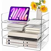 Paper Organizer Letter Tray, 4-Pack Acrylic File Organizer, Clear | Stackable, Versatile Desk document Organizer–A4 Paper, Do