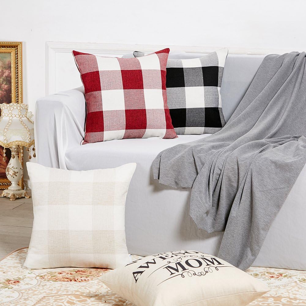 Set of 2 Fall Black and White Buffalo Check Plaid Throw Pillow Covers Farmhouse Decorative Square Pillow Covers 18x18 Inches for Farmhouse Home Decor: Home & Kitchen