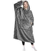KPBLIS Wearable Blanket Hoodie Gifts for Women Men, Cozy Hoodie Blankets Sweatshirt Christmas Birthday Gifts for Women Mom Wife, Warm Fleece Hooded Blanket with Sleeves for Adults, Gray