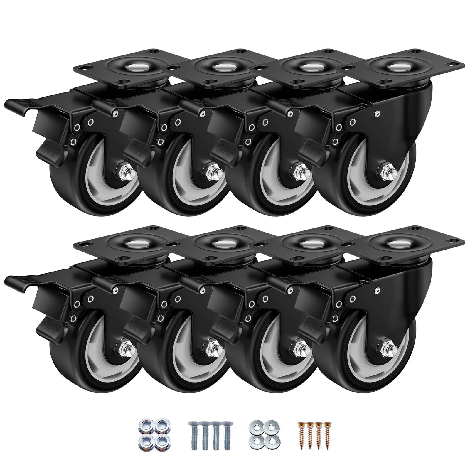 3 Inch Caster Wheels, Casters Set of 8, ASHGOOB