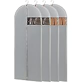 4 Pack - 65" Dress Garment Bags for Hanging Clothes, Dress Bags for Gowns Long, Foldable Long Garment Bag with Clear Window for Closet Storage and Travel - Gray