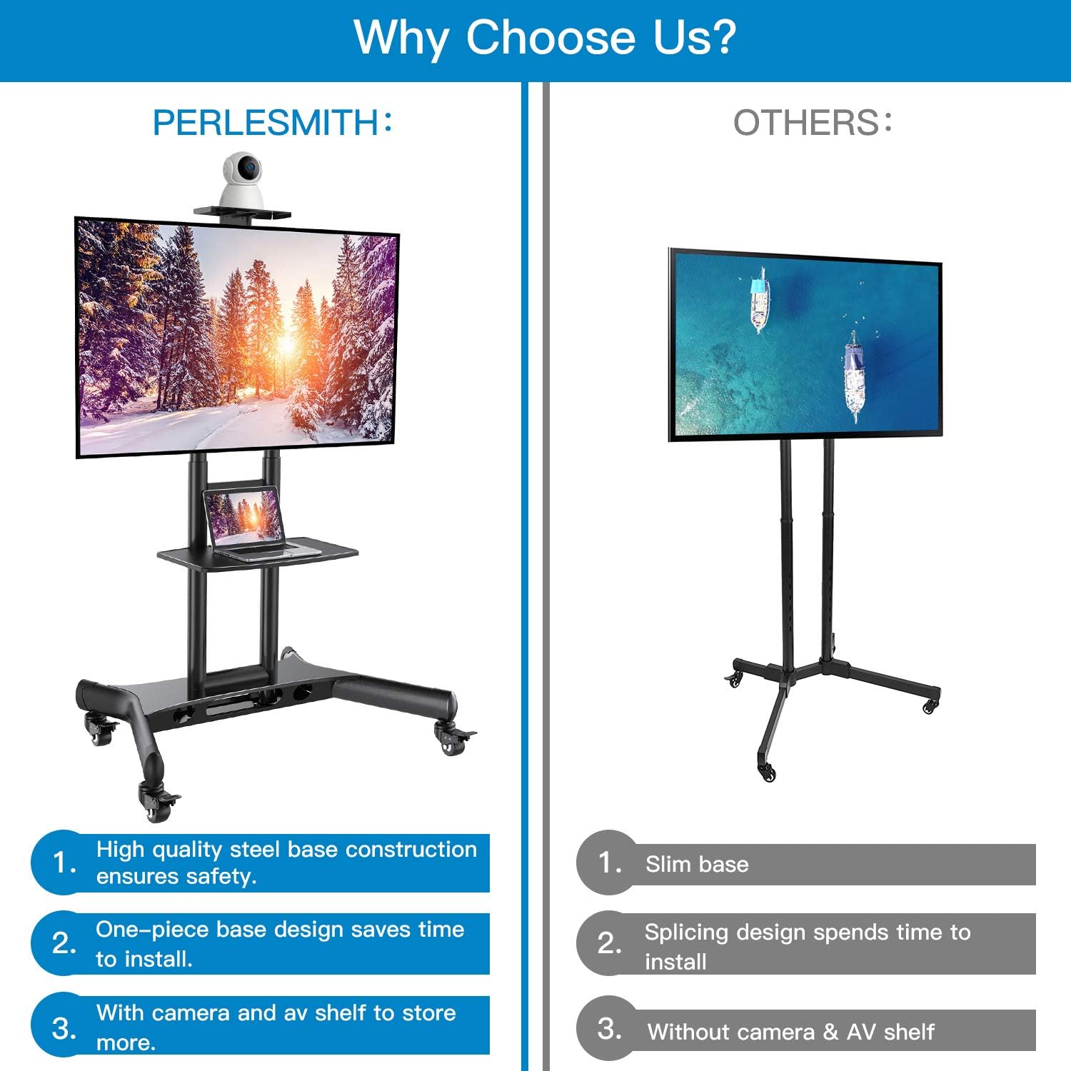 Rolling/Mobile TV Cart with Wheels for 32-70 Inch LCD LED 4K Flat Screen TVs - UL Certificated TV Floor Stand with Shelf Holds Up to 100 lbs, Height Adjustable Trolley Max VESA 600x400mm: Electronics
