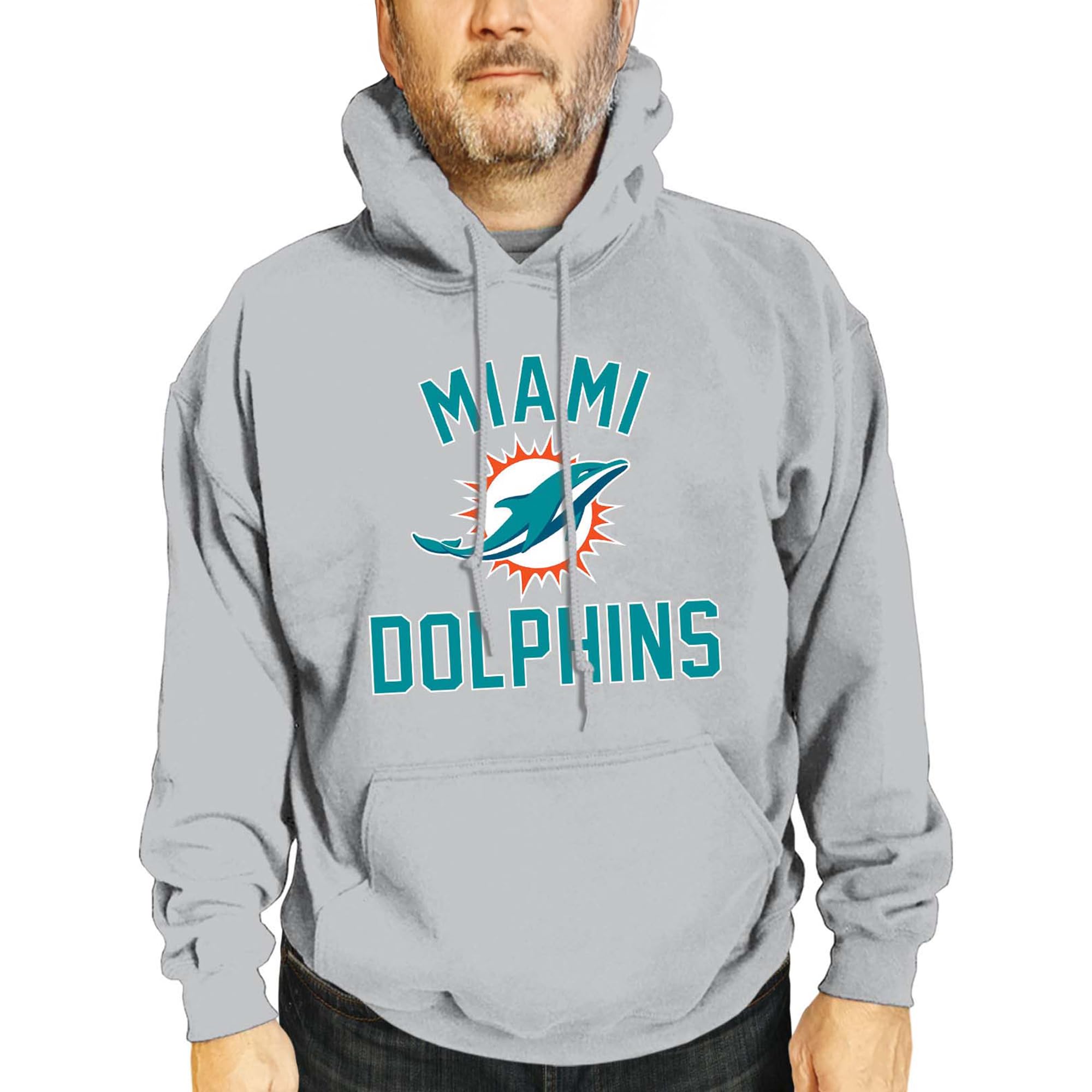 Team Fan Apparel NFL Adult Gameday Hooded Sweatshirt - Poly Fleece Cotton Blend - Stay Warm and Represent Your Team in Style (Miami Dolphins - Gray, Medium) Image