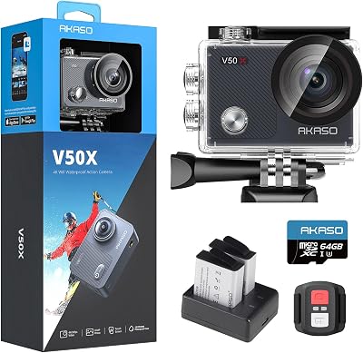 AKASO V50 X 4K Action Camera 64GB Card EIS Touch Screen Waterproof Case Remote