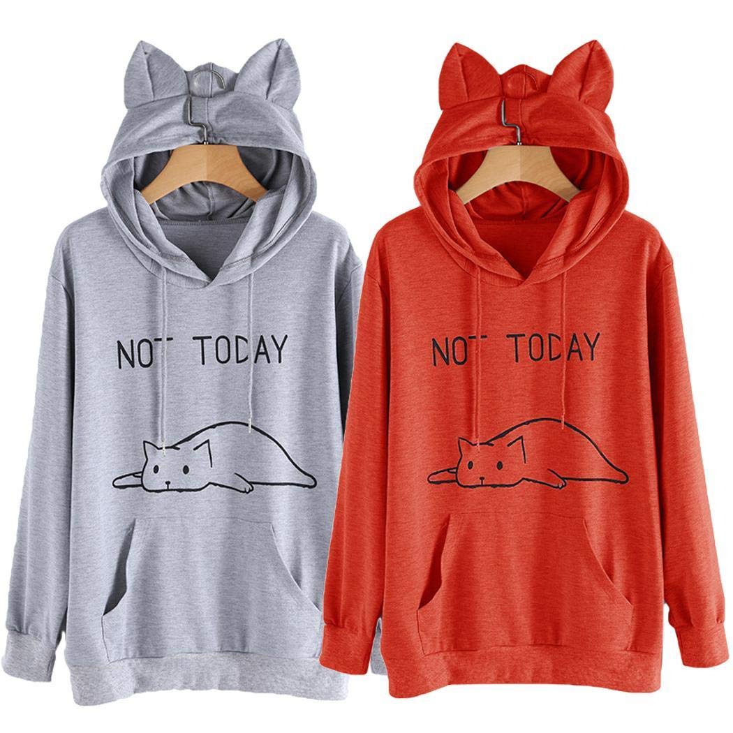 Weardear Women Print Long Sleeve Hooded Pullover Casual Sweatshirt Loose Ourwear Pullovers Dark Red