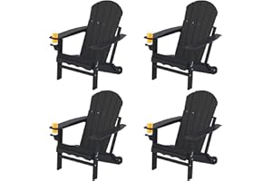 CLOUDEEP Folding Adirondack Chairs Set of 4, HDPE Plastic Adirondack Chair Weather Resistant, Oversized Outdoor Fire Pit Chair with Cup Holder and Umbrella Hole for Patio Garden, Lawn and Poolside