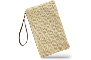 WisePoint Straw Clutch Purse with Handle, Straw Handbag Clutch Purses for Women, Bohemian Wristlet Purse Summer Straw Purse