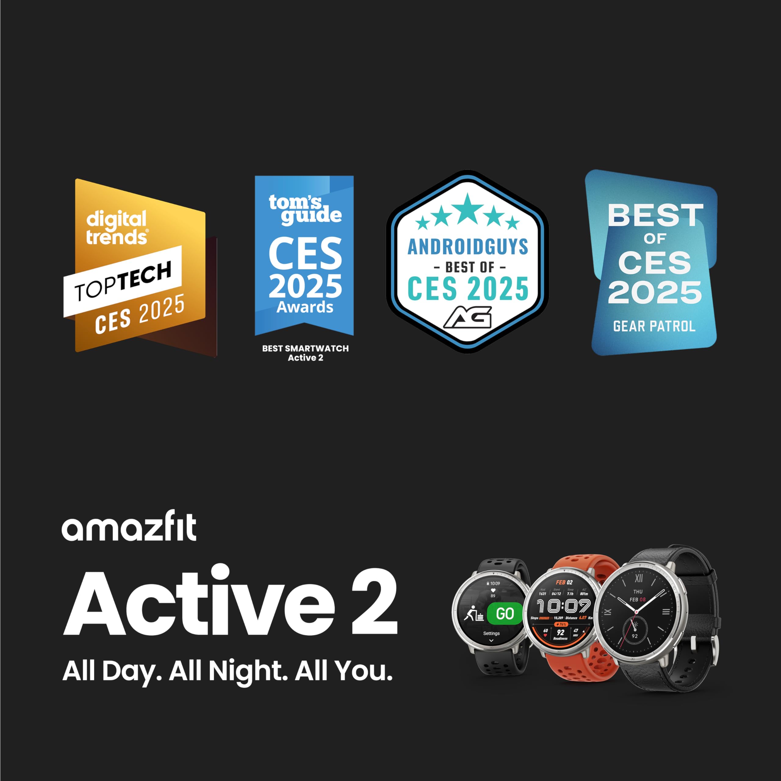 Amazfit Active 2 Premium Smart Watch Fitness Tracker (Redondo) para Android y iPhone, batería de 10 días, resistente al agua, mapas GPS, monitor cardíaco y de sueño, modo HYROX, cristal de zafiro, cuero + correa deportiva