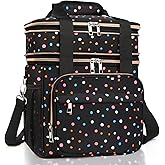 GLENKEY Expandable Lightweight Insulated Lunch Box for Women, Double Deck Large Lunch Bag Leakproof Soft Cooler Bags for Adults Work Office Flight Beach Travel, Polka Dots, 16L