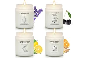 FIQNPAU Soy Wax Scented Candle Gift Set, 4 Pack Lavender, Orange & Lemon Scents, Long Lasting Aromatherapy Candles for Home, Relaxing Gifts for Women, Perfect for Holiday, Thanksgiving & Christmas