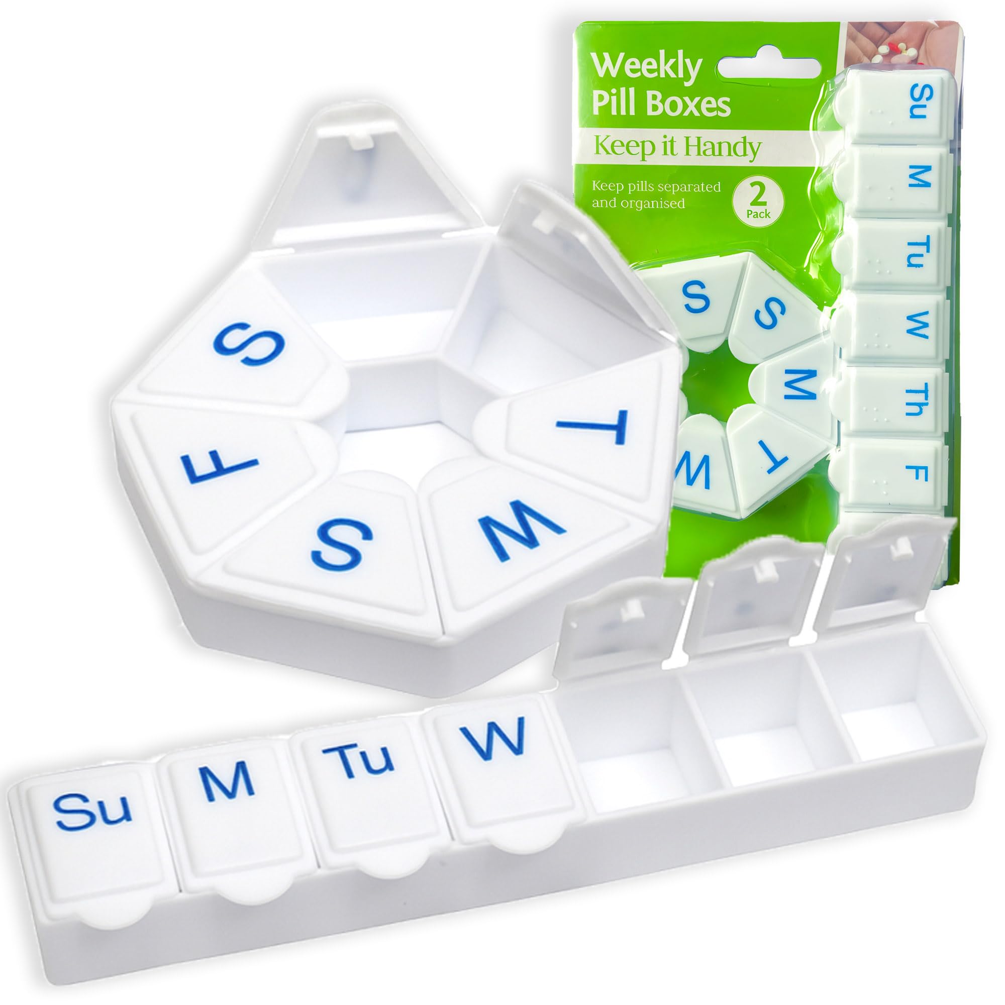 7 Day Pill Box Daily Week Medicine Container Organiser Weekly Storage Tablet Dispenser Holder Suitble Supplements Vitamins Storage Case Heptagon & Strip