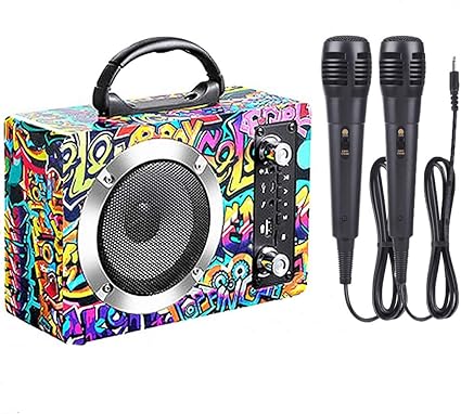 Amazon Com Filladream Maquina De Karaoke Bluetooth Para Ninos Y Adultos Bocina Inalambrica De Madera Chapada En Dibujos Animados Con 2 Microfonos Para Regalo De Cumpleanos Chapado En Caricatura Toys Games