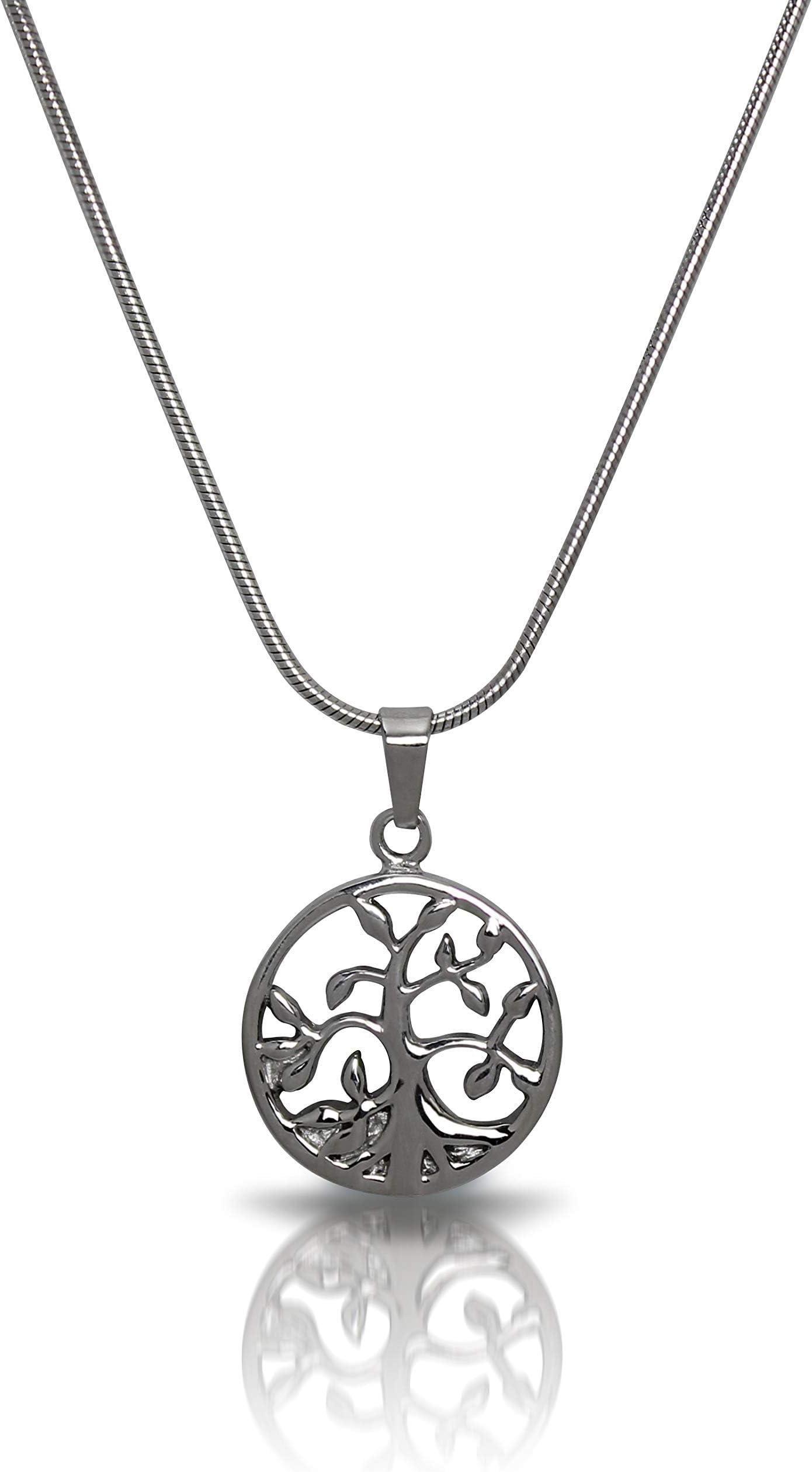 Royal Matter Tree of Life Stainless Steel Cremation Urn Pendant. Threaded at Base, with a 22″ Chain and Double-Stitched Gray Microfiber Jewelry Pouch. 1″ L x 7/8″ W x 1/4″ D