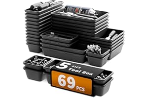 FLYVOLE 5 Sizes Tool Drawer Organizer - 69 PCS Tray, Desk Drawer & Rolling Tool Chest Organizer (Black)