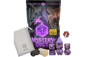 BIISAA DND Mystery Dice Set – 7 Random Polyhedral RPG Dice, 4 Metal Coins, Enamel Pin & Velvet Bag – 1 in 10 Chance to Get Premium Dice – Gift for TTRPG Player, DM & Dice Goblin (Standard Edition)