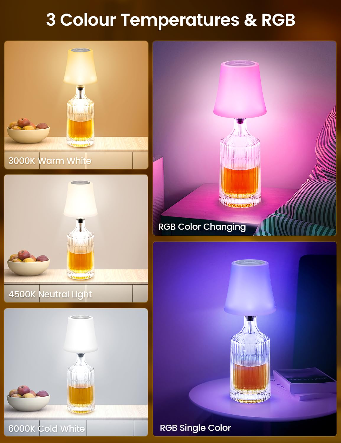 LED Akku Flaschenlampe 2 Stück, IP54 Flaschenlampe Aufsatz LED, 7 Modi Stufenlos Dimmbare Licht, 5200mAh Dimmbar Flaschenlicht, Touch Control Tischlampe Kabellos für Restaurants Schlafzimmer (Weiß) 3