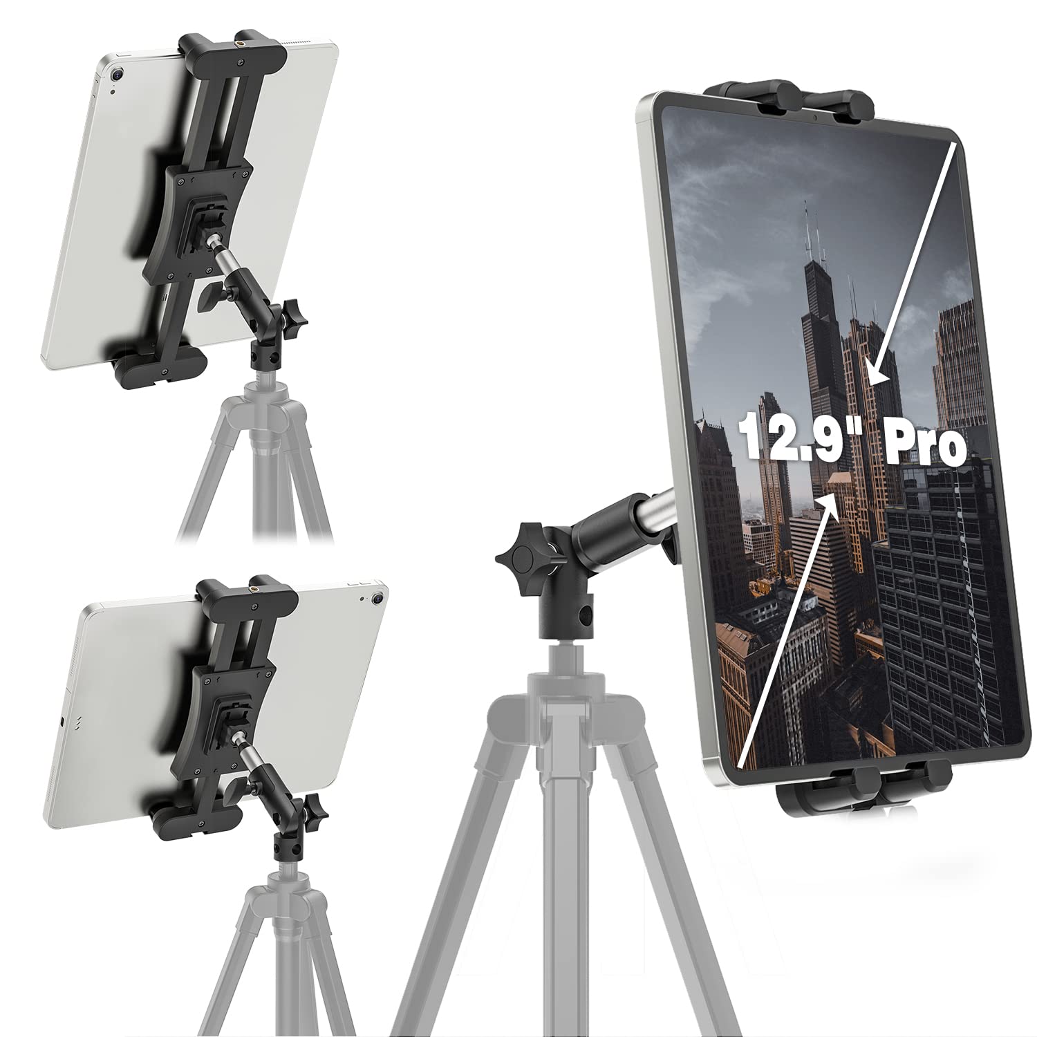 Cenawin Heavy-Duty Tablet Tripod Mount Adapter with Adjustable Aluminum Arm for Camera Monopod, iPad Holder for Tripod Tablet Clamp Mount for iPad Pro Air Mini, 4.7-13.5" Tablets Smartphones