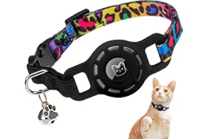 BINGPET AirTag Cat Collar with Bells, Upgraded Safety Elastic Cat Collar with Airtag Cat Collar Holder, Anti-Lost Cat Collars for Cats, Anti-Suffocation Kitty Puppy Collars