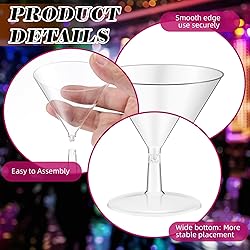 Yinkin 50 Pcs 2 oz Plastic Martini Glasses